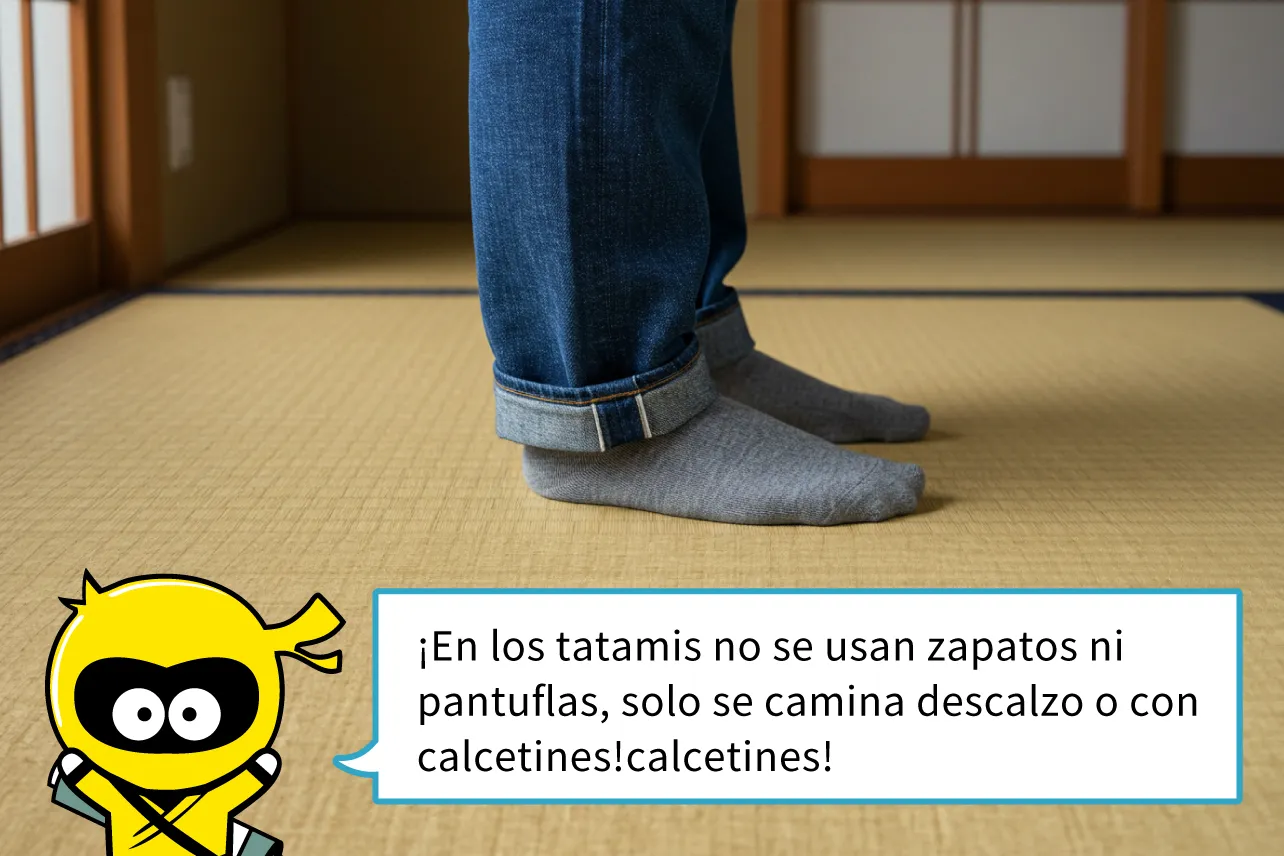 ¡En los tatamis no se usan zapatos ni pantuflas, solo se camina descalzo o con calcetines!