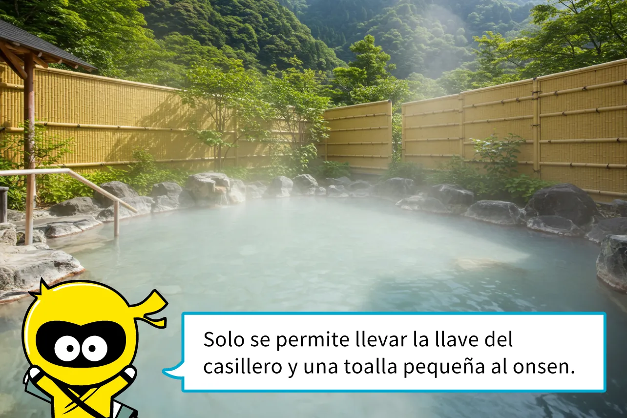 Solo se permite llevar la llave del casillero y una toalla pequeña al onsen.