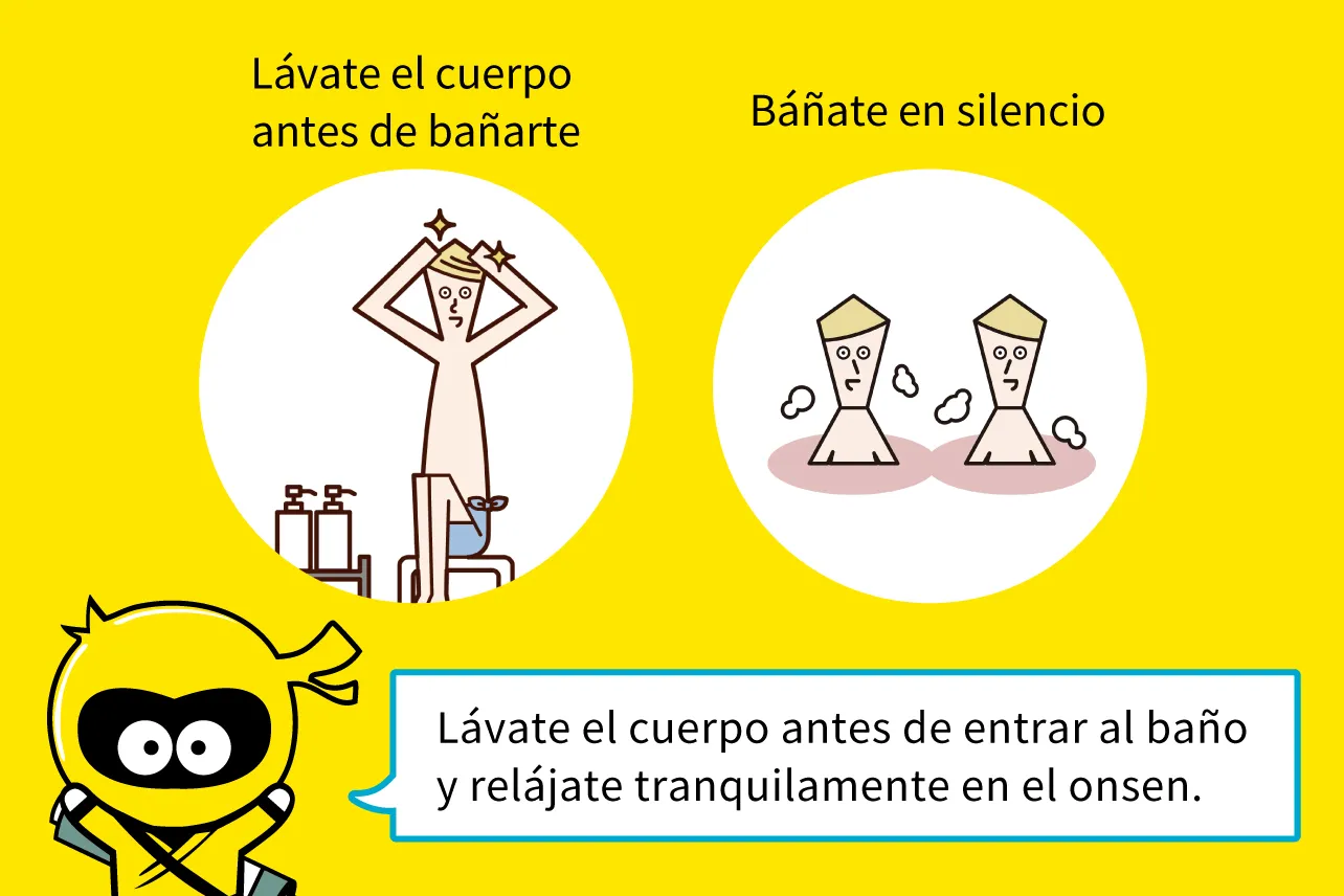 Lávate el cuerpo antes de entrar al baño y relájate tranquilamente en el onsen.