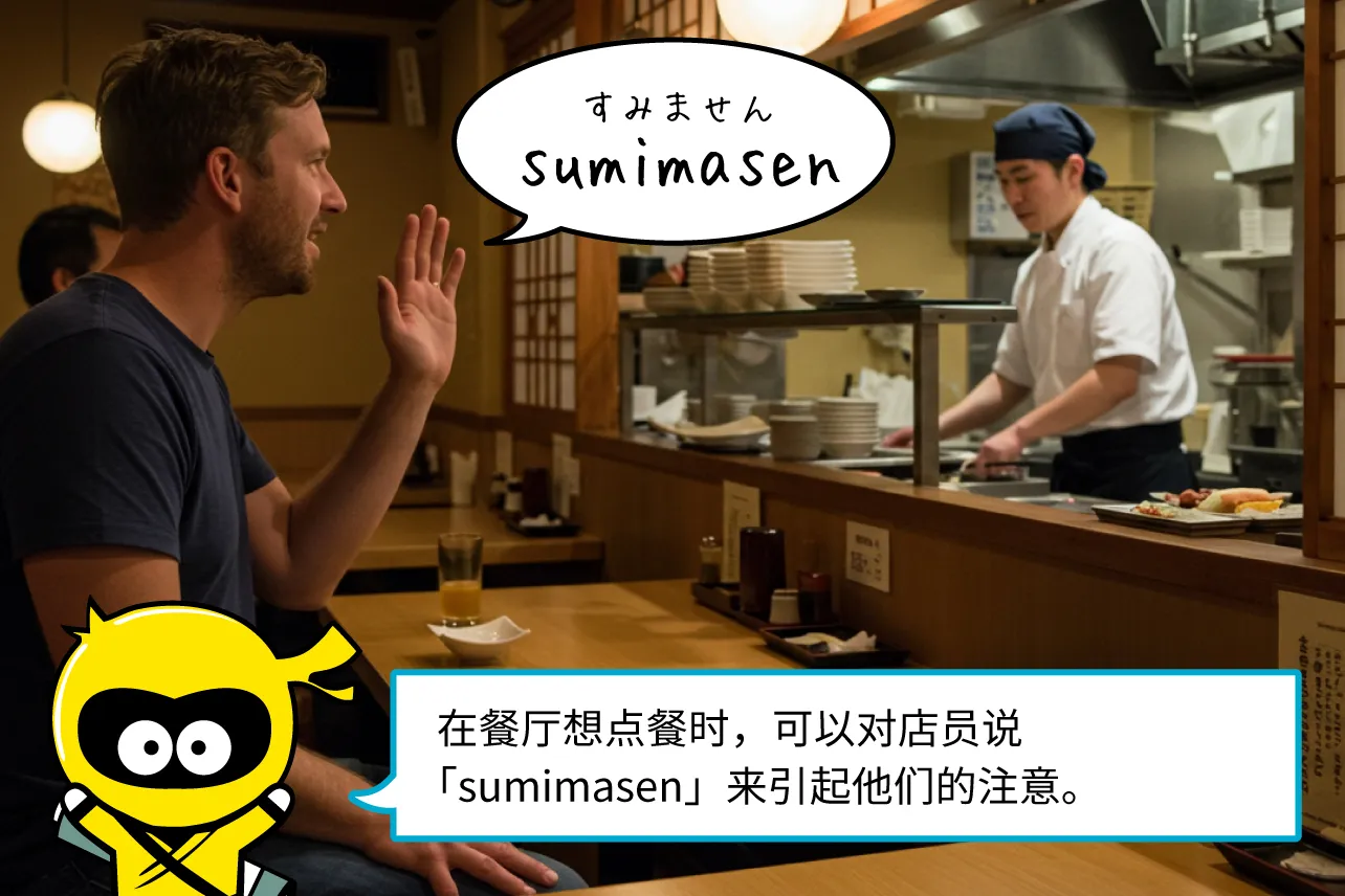 在商店或餐厅如何正确使用「sumimasen」