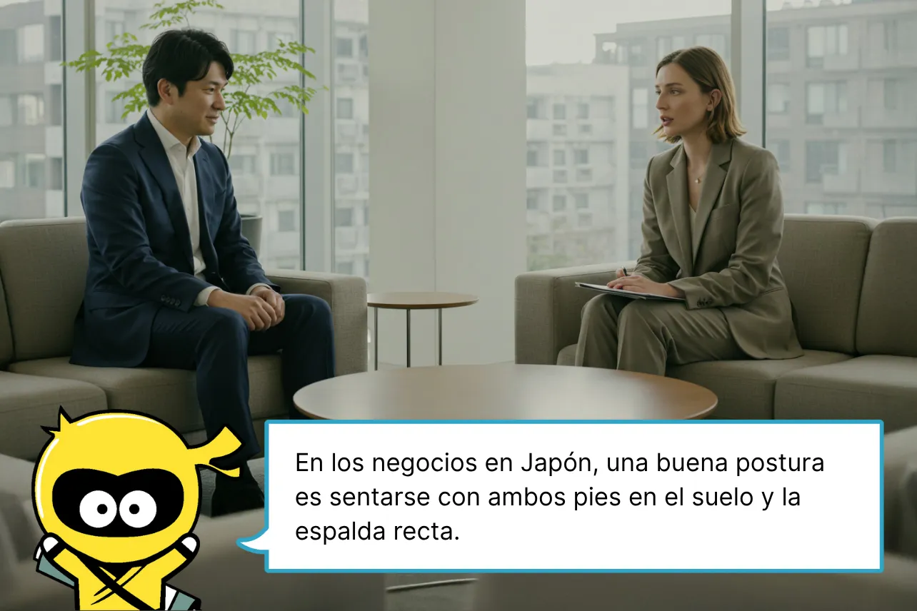 En los negocios en Japón, una buena postura es sentarse con ambos pies en el suelo y la espalda recta.