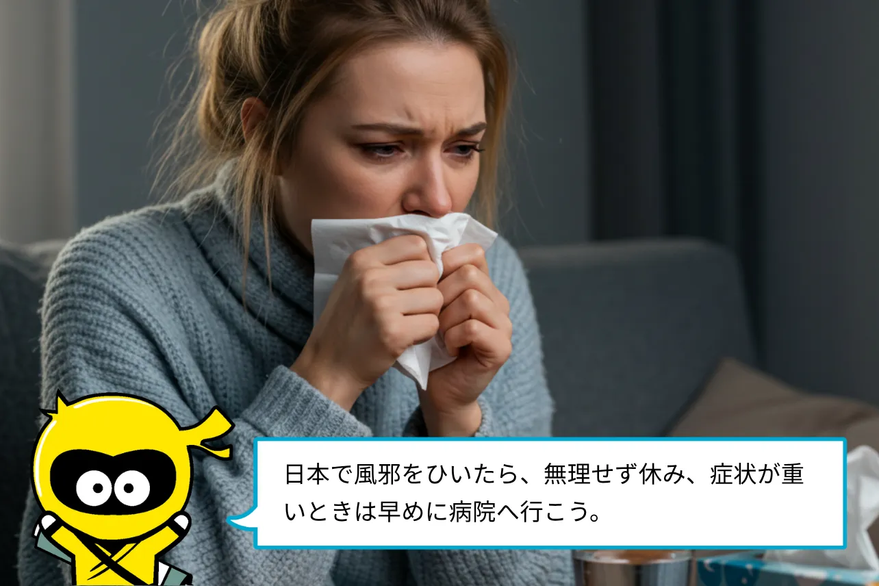 日本で風邪をひいたら、無理せず休み、症状が重いときは早めに病院へ行こう。